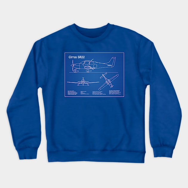 Cirrus SR22 - Airplane Blueprint - AD Crewneck Sweatshirt by SPJE Illustration Photography